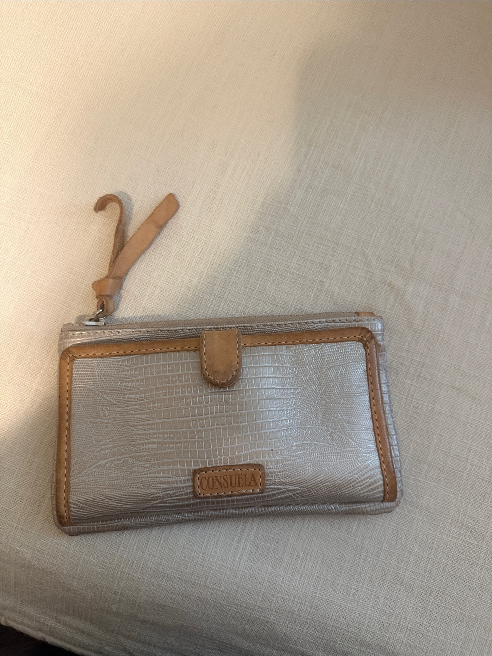 Consuela Metallic Taupe and Tan Zip Wallet